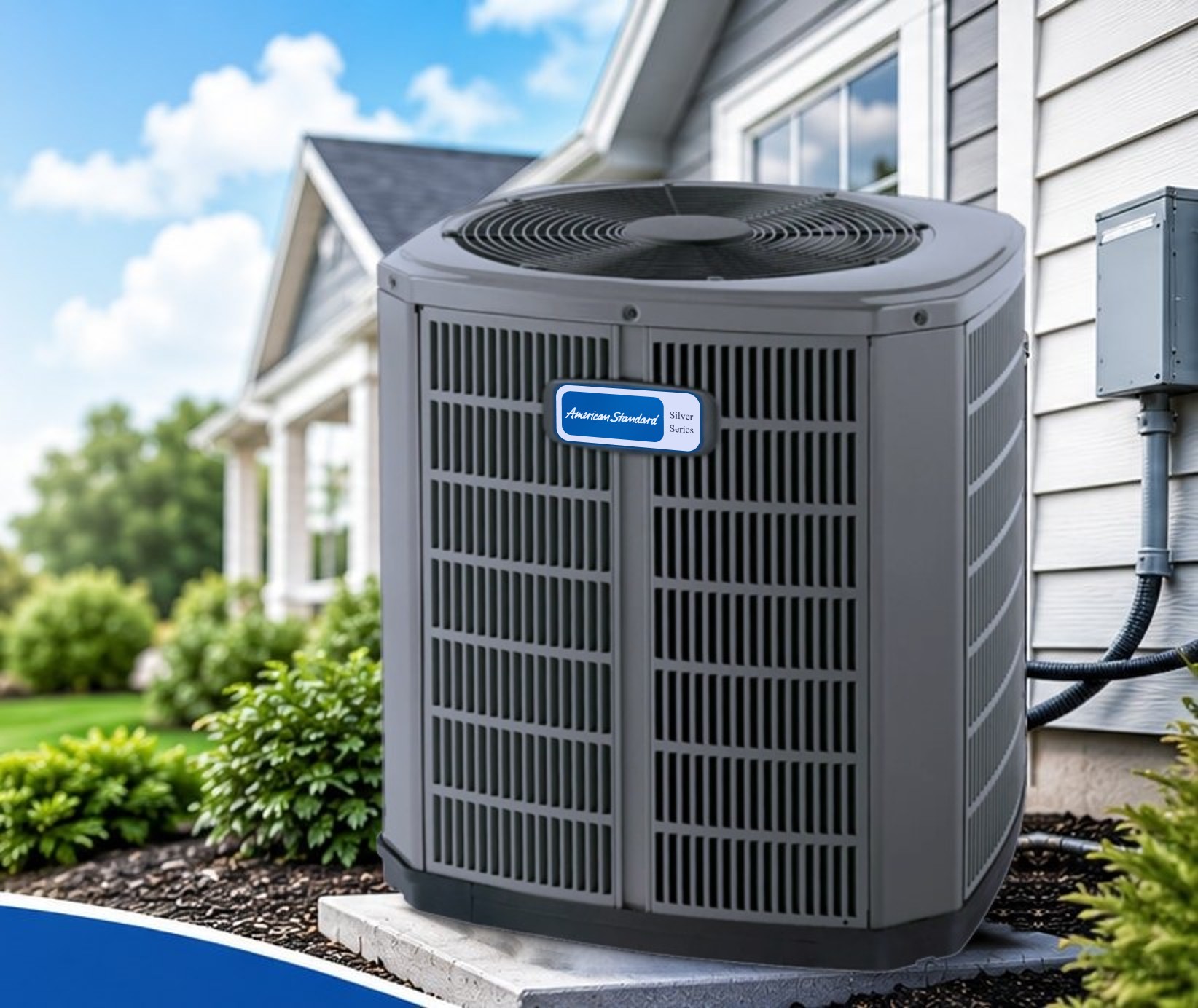 Eco Cooling outdoor air conditioning unit beside a Louisiana home